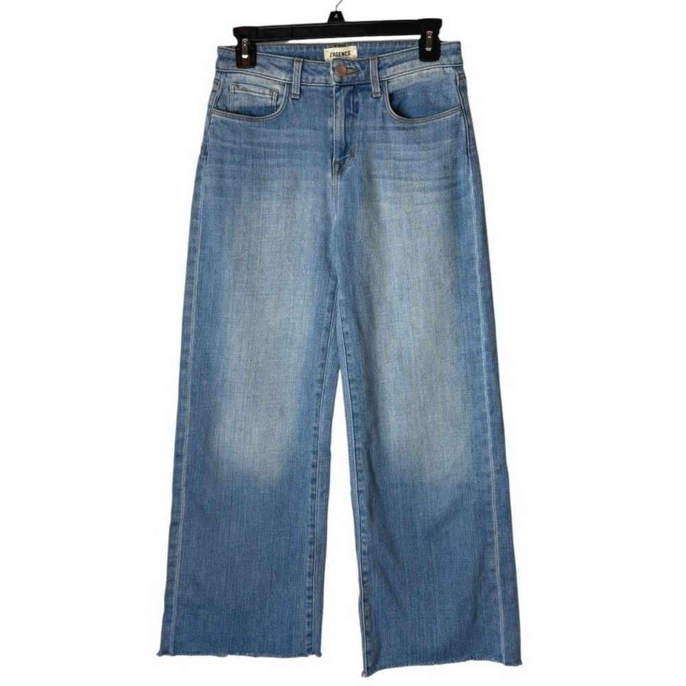 L'AGENCE Jeans Women 25 Blue Denim Danica Sydney High Rise Wide Leg Raw Hem - Picture 2 of 13